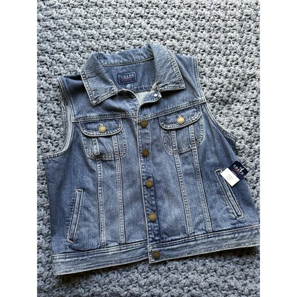 New Chaps Ralph Lauren Denim Full Button Vest Size Large Western Large Cotton - Picture 1 of 7